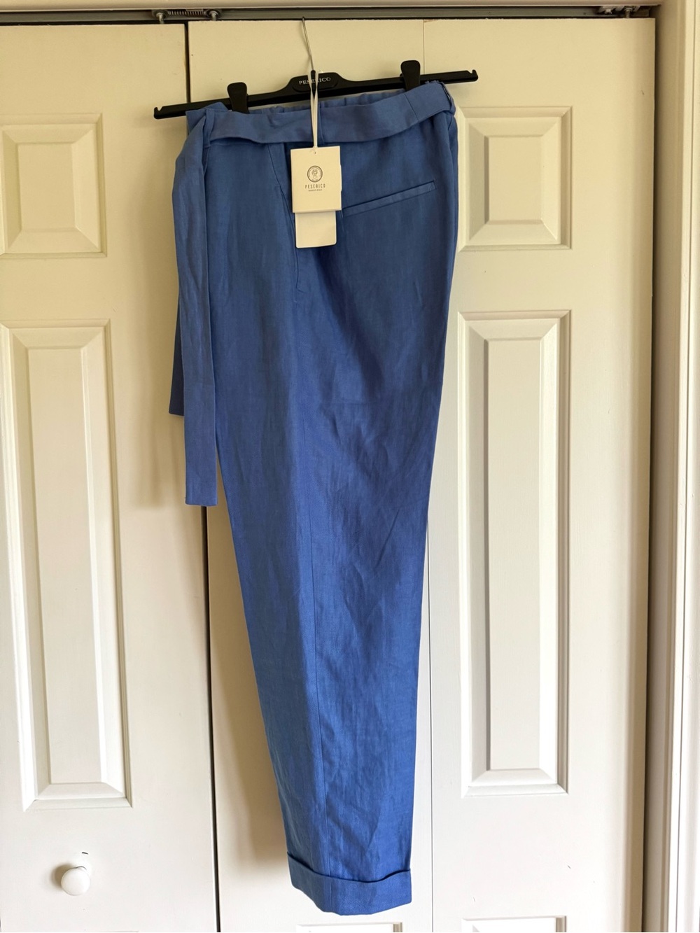 PESERICO Women Blue 100% Linen Pants 8/44 NWT